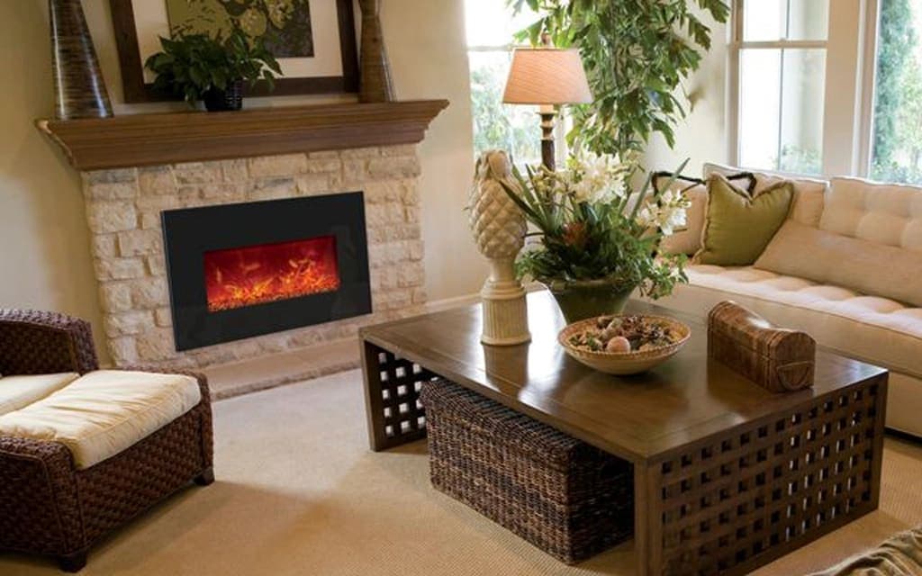 Warm living room with a fireplace